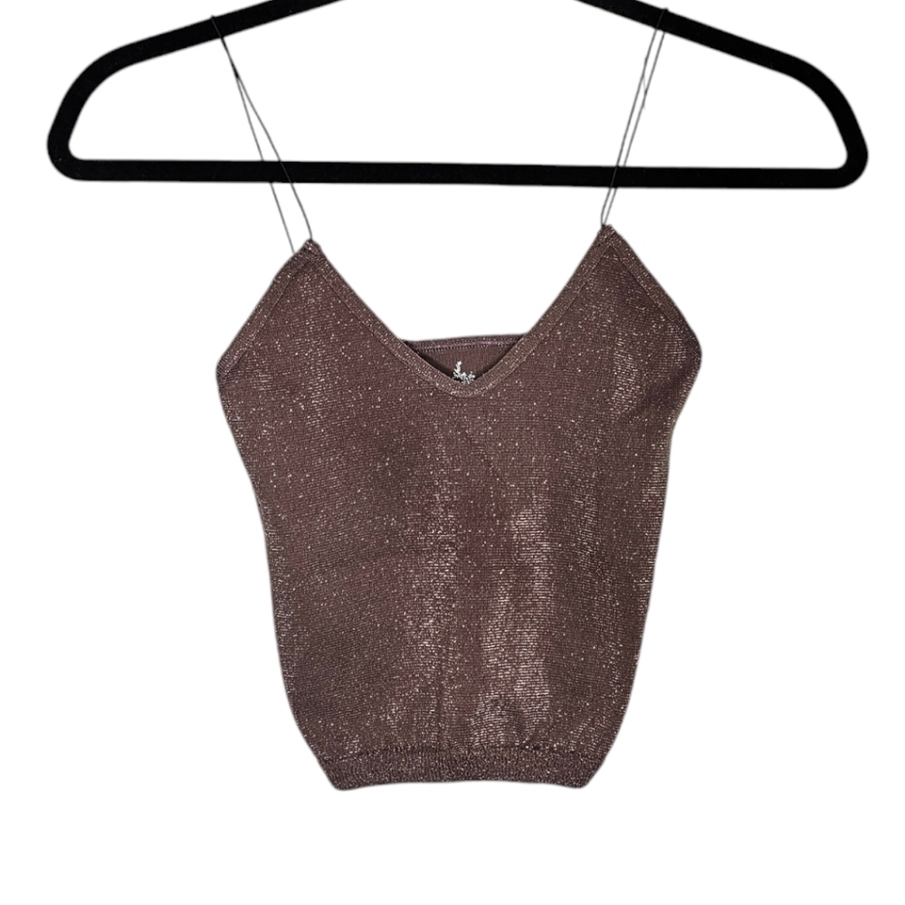 Free People Intimately Skinny Strap Brami Lurex Crop Top In Mink•XS/S•NW… - Picture 7 of 11